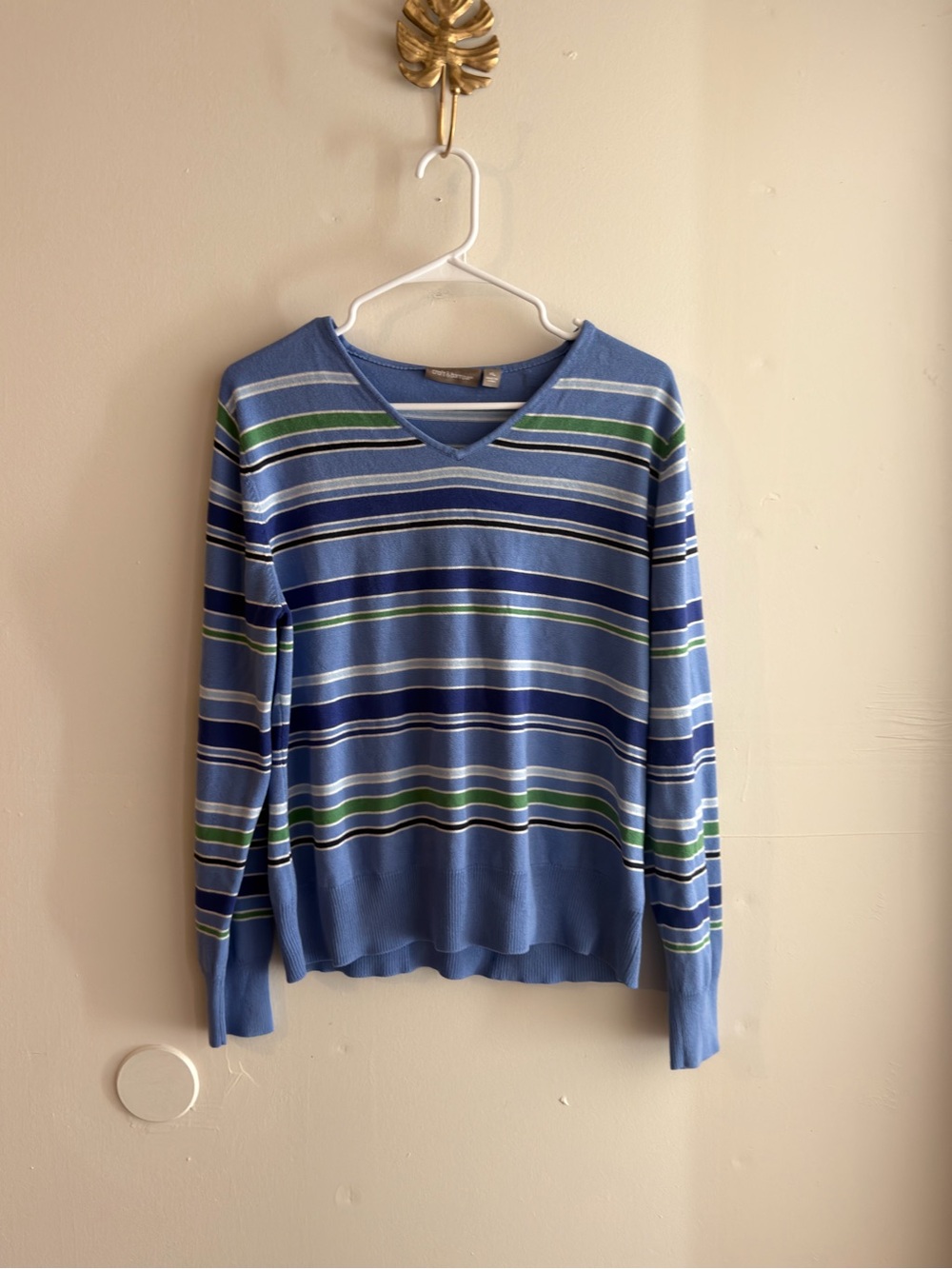 Rachel Green Vibes- 90s Blue Striped V-Neck Sweater